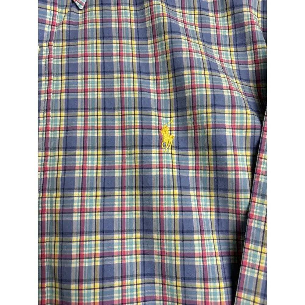 Polo Ralph Lauren Shirt Men’s XXL Blue Multicolor Plaid Cotton Button Down Pony